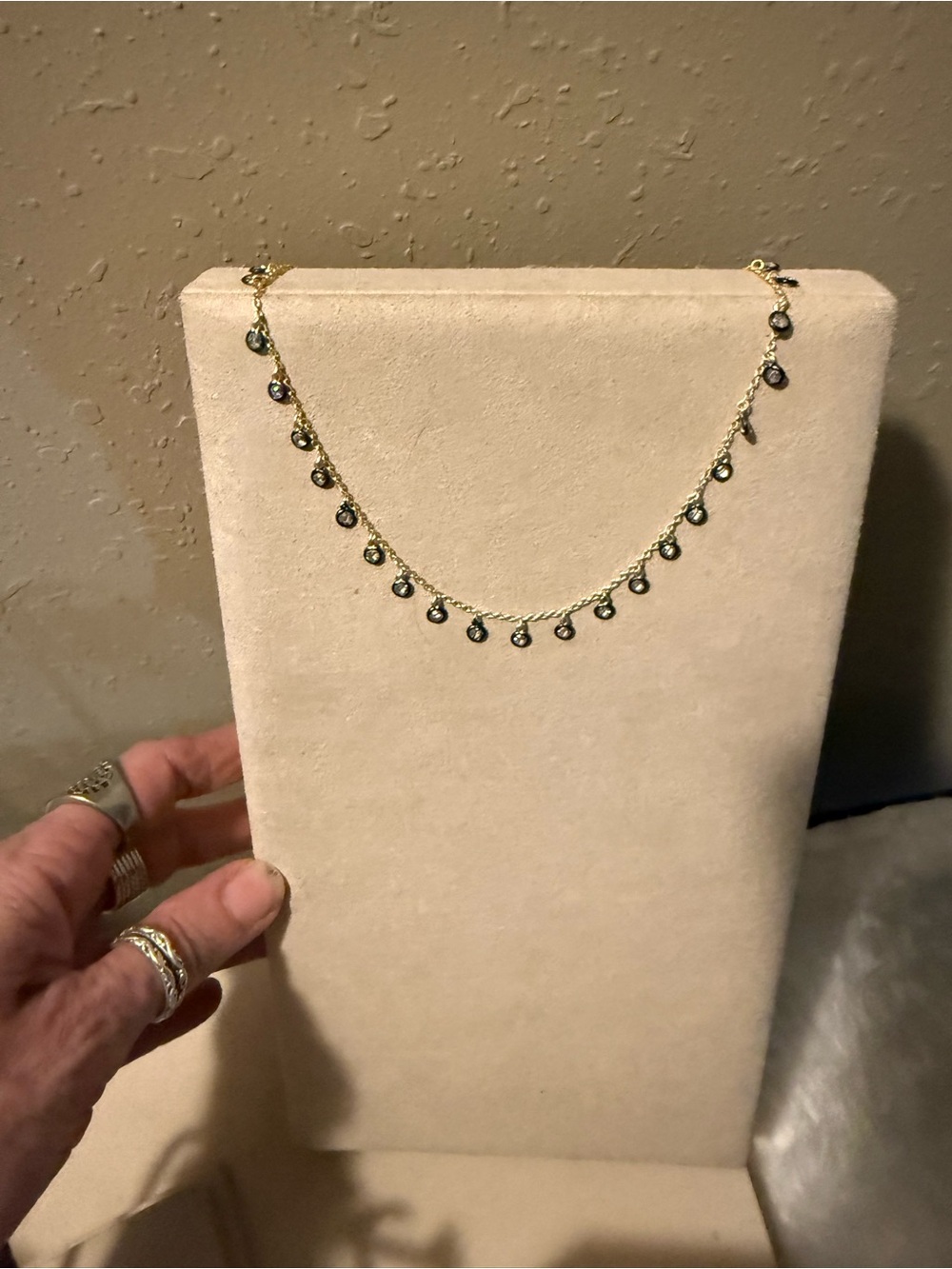 Gold Chain Necklace with Small Green Teardrop Accents